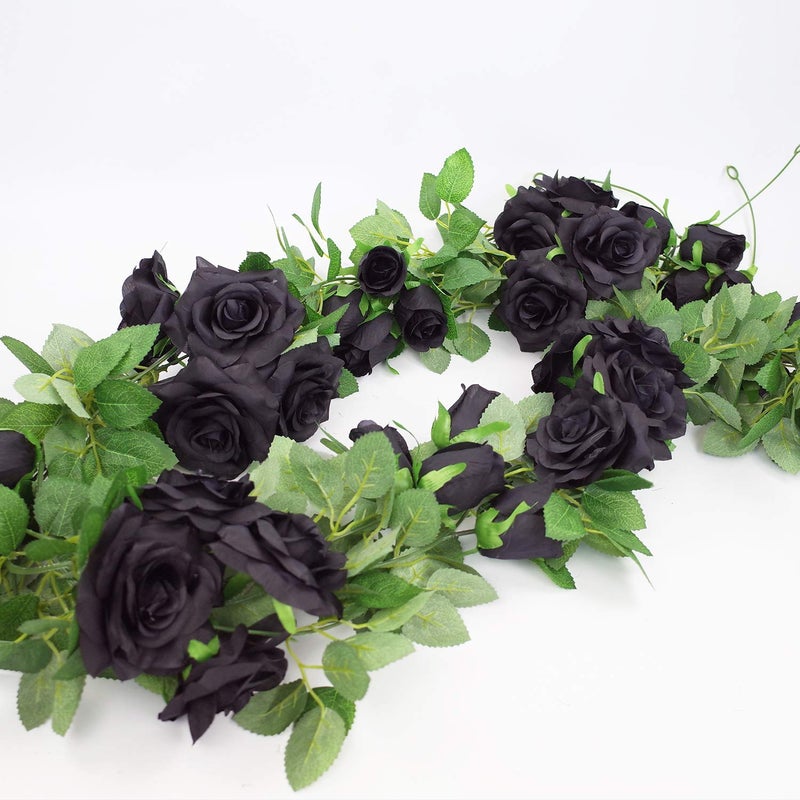 Etistta 2 PCS 6.5 Ft. Artificial Black Rose Vine for Halloween Decor, Hanging Black Silk Flower Garland for Outdoor Home Wall Decorations - Image 4